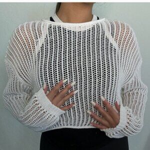 White Fish Net Sweater Long Sleeve Sz L